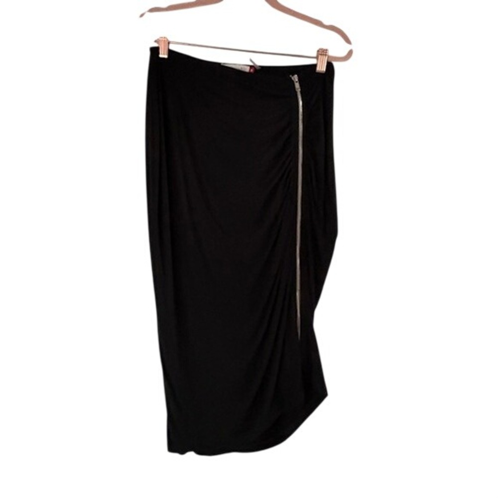 Trouble at the Mill‎ Womens Black Asymmetrical Ruched Midi Skirt Side Zip Size M